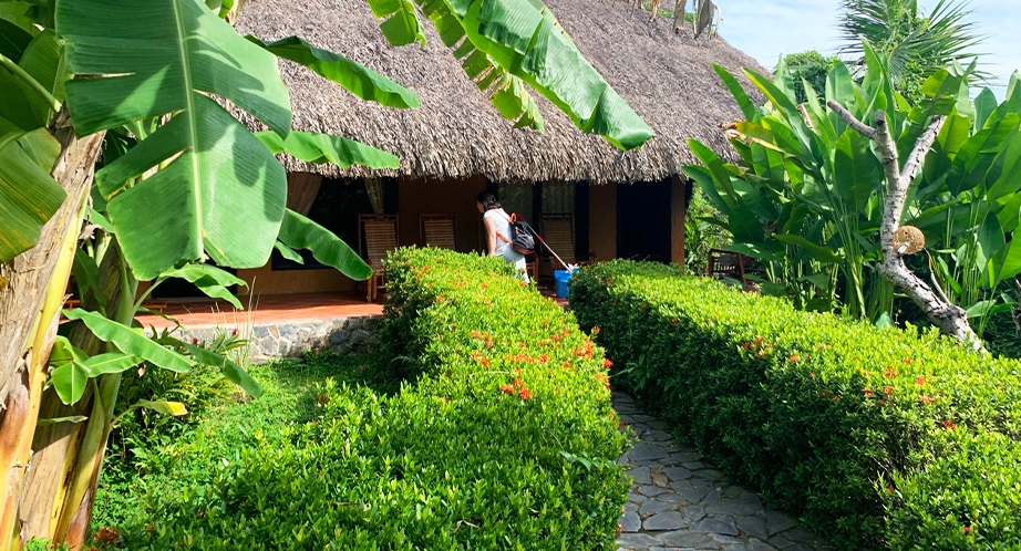 Beau jardin au Mekong Lodge