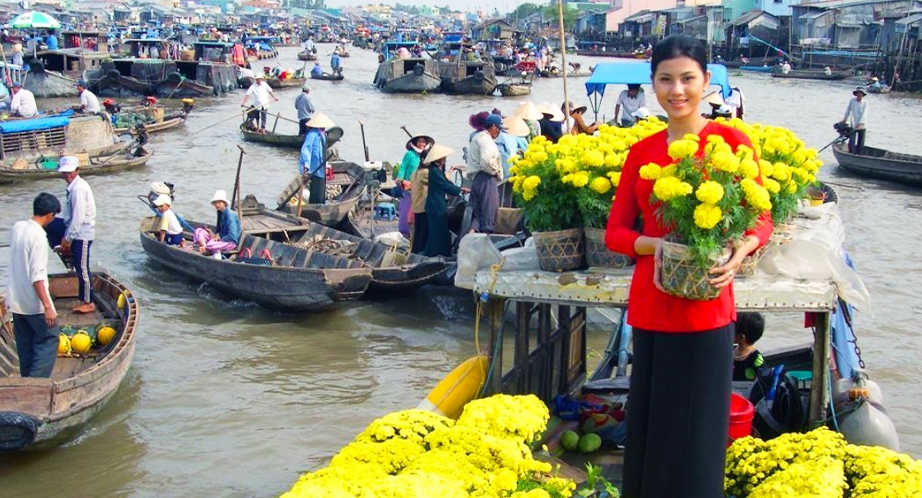 Vente des fleures au marché de Cai Rang