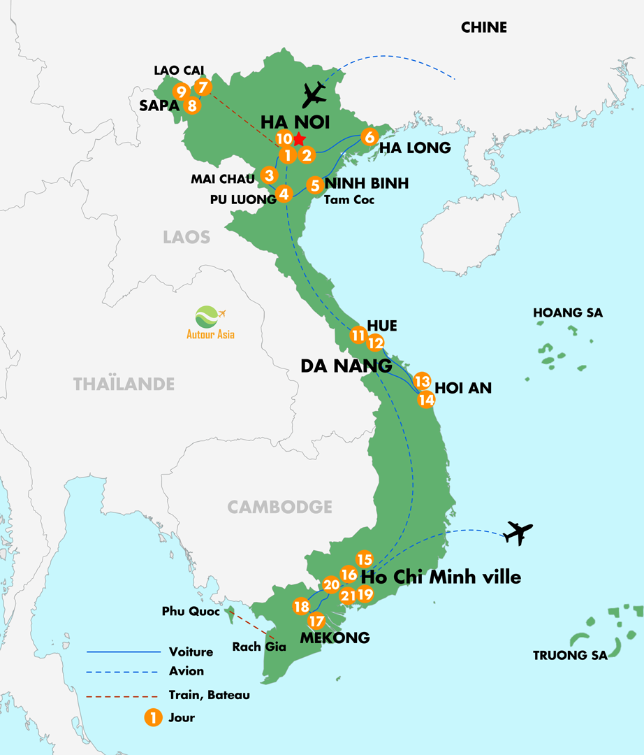 Itinéraire véritable Vietnam trois semaines 21 Jours 20 Nuits