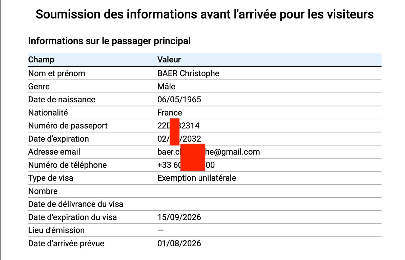 Renseigner vos informations personnelles