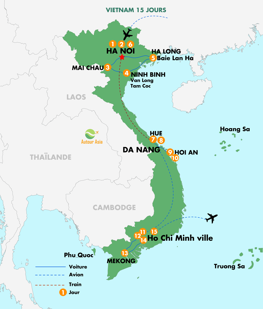 Itin&eacute;raire pour un voyage au Vietnam de 15 jours