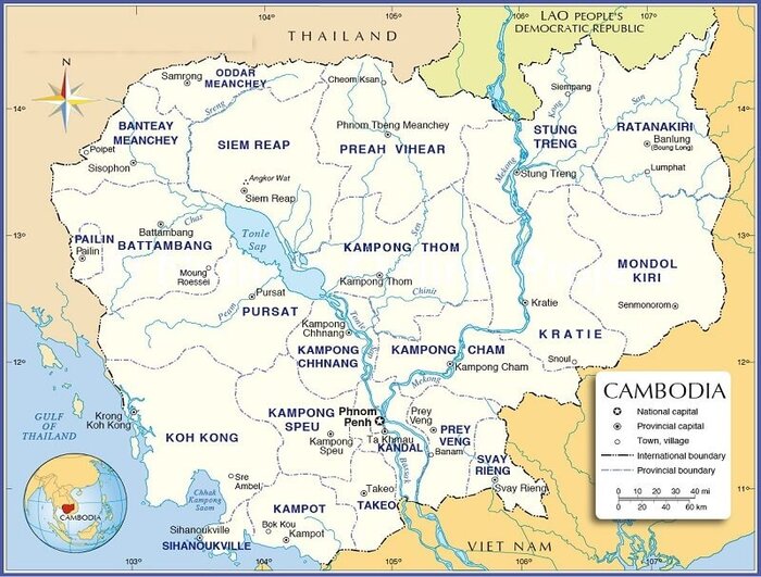 La carte géographique du Cambodge