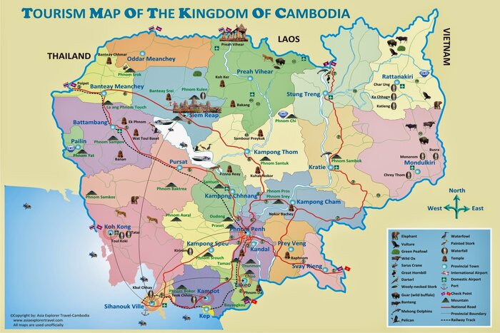 La carte touristique du Cambodge 