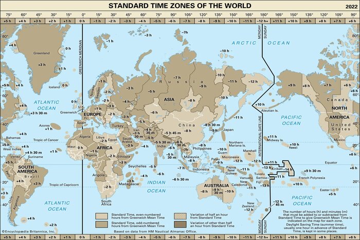 Les fuseaux horaires standard du monde