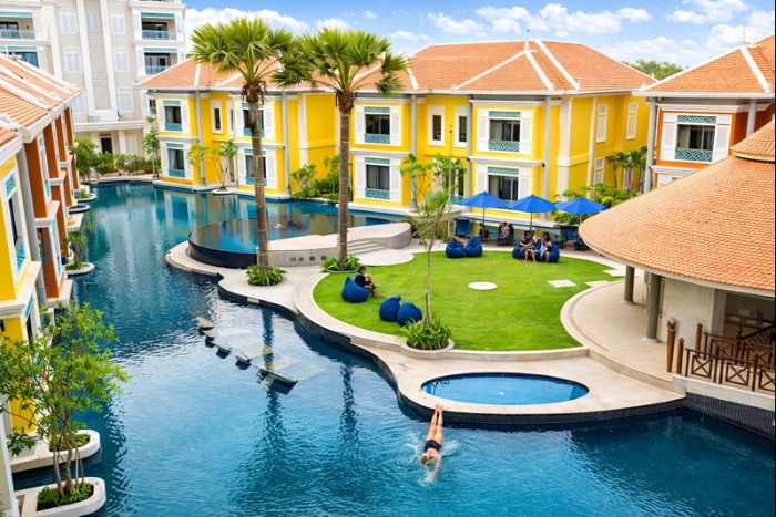 Moment de d&eacute;tente en famille dans un h&ocirc;tel confortable &agrave; Siem Reap