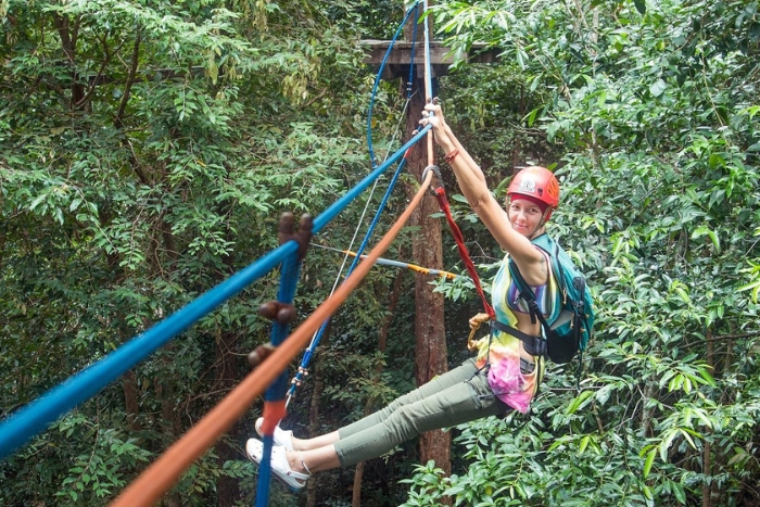 Jouez à la tyrolienne à travers la forêt