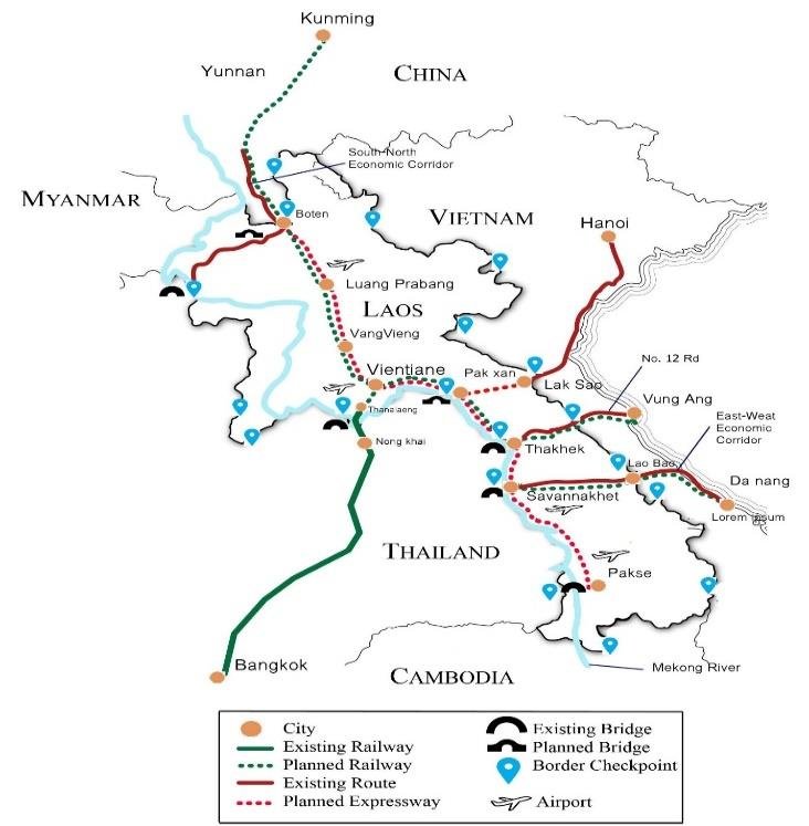 La carte des aéroports du Laos