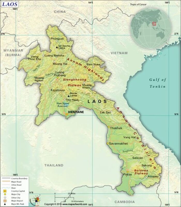 La carte géographique du Laos