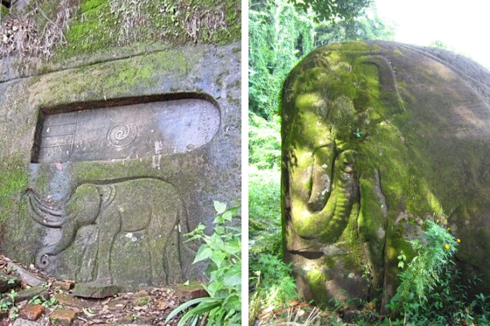 Empreinte de Bouddha et rocher de l'éléphant au temple de Wat Phu Champasak