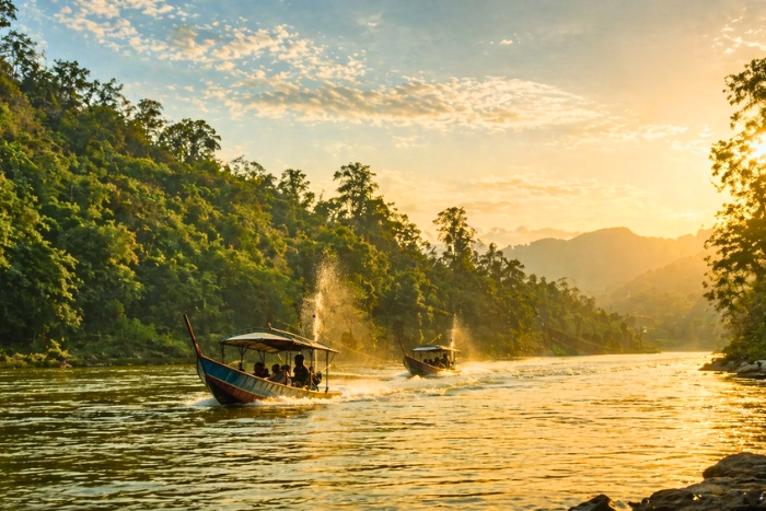 Balade en canoë sur le Mékong aux 4000 îles au Laos avec paysages paisibles