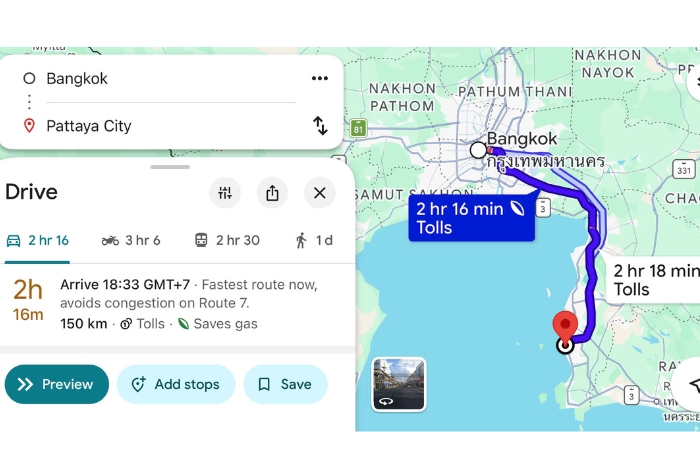 Le trajet entre Bangkok et Pattaya dure environ 2 &agrave; 3 heures par la route