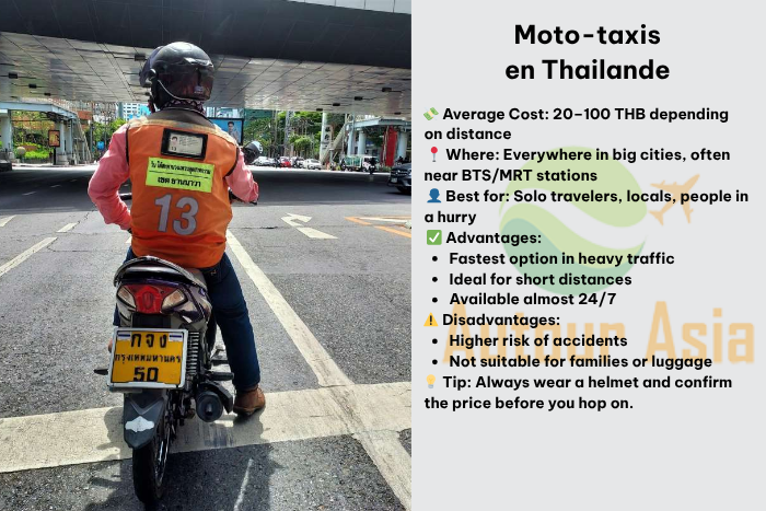 Conducteur de moto-taxi portant un gilet orange à Bangkok