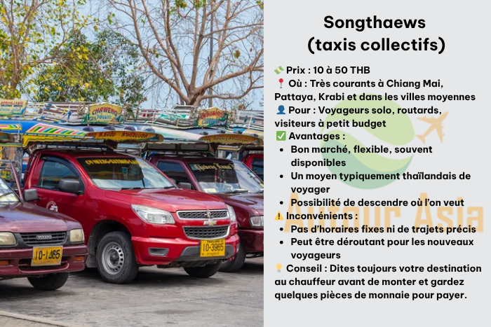 Songthaew rouge à Chiang Mai, taxi collectif typique en Thaïlande