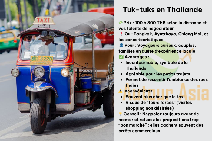 Balade authentique en tuk-tuk pour se déplacer facilement et pas cher en Thaïlande