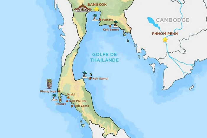 Carte touristique de la Thaïlande. Où aller en Thaïlande ?