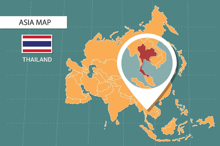 Carte de la Thaïlande en Asie