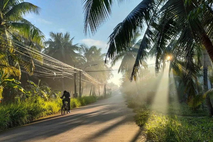 Balade à vélo pour explorer un jardin de noix de coco