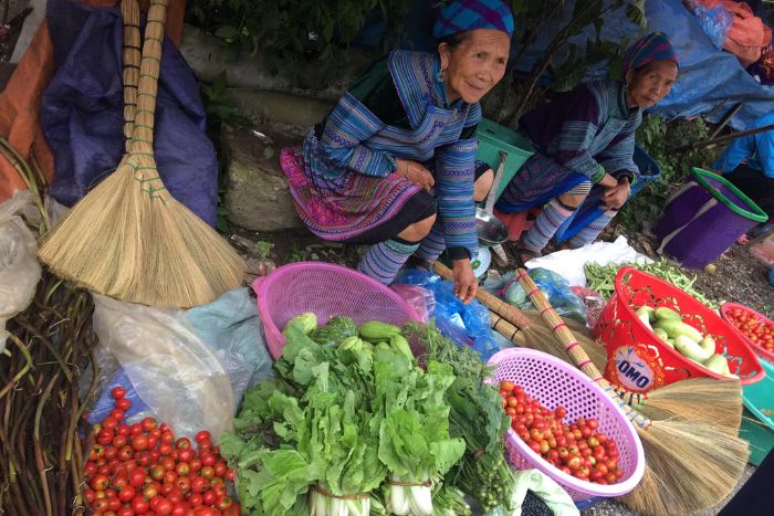 Des produits agricoles cultivés par des groupes ethniques se trouvent au marché de Cao Son