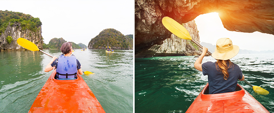 Kayak dans la baie d'Halong