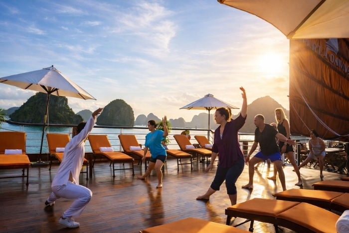 Un moment de calme absolu: Tai Chi sur la baie d&rsquo;Halong en hiver