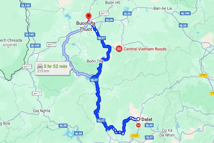 Dalat et Buon Ma Thuot sur la carte du Vietnam