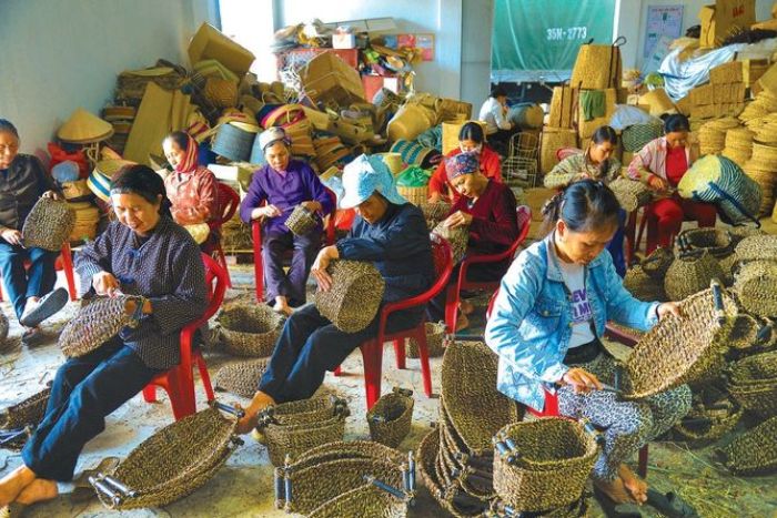 Fabrication des produits artisanaux à partir de jonc à Kim Son Ninh Binh