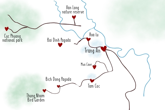 Aper&ccedil;u et Carte touristique de Tam Coc Ninh Binh