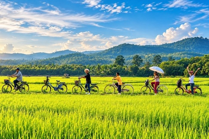 Au rythme du v&eacute;lo &agrave; travers les rizi&egrave;res du Vietnam
