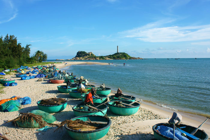 Phan Thiet beach with many fishing villages