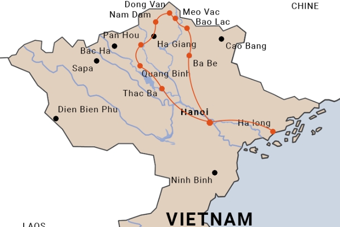 Carte touristique du nord du Vietnam