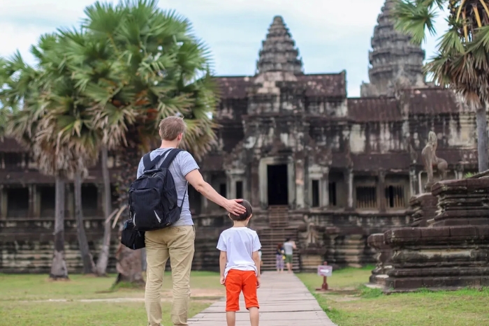 Angkor Wat à Siem Reap avec des enfants