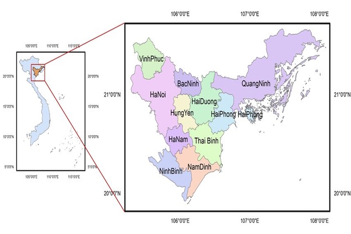 La carte de la delta du fleuve Rouge 