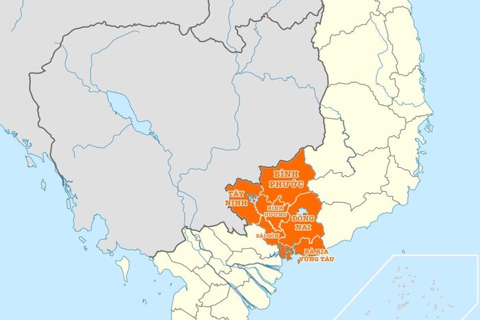 La carte de la réigion sud-est au Vietnam