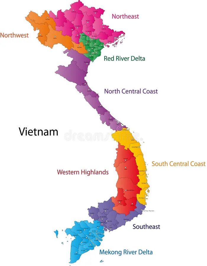 La carte Vietnam en 3 régions 
