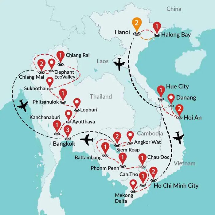 Vol pratique pour un voyage au Vietnam Cambodge et Thaïlande
